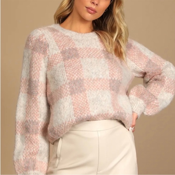Lulus Sweaters - NWT Lulu's Vero Moda Diana Cream Multi Plaid Knit Pullover Sweater – Size Large